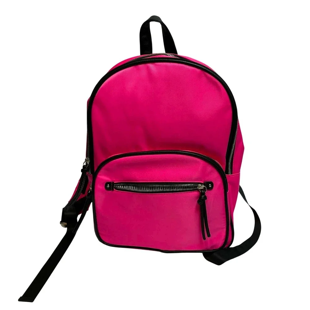 No Boundaries Nylon Backpack Womens Large Neon Pink Striped Lining Multi-Pocket